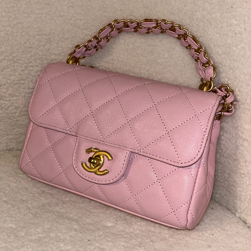 Light Pink, cream beige, black mini flap with chaine handle (new)
